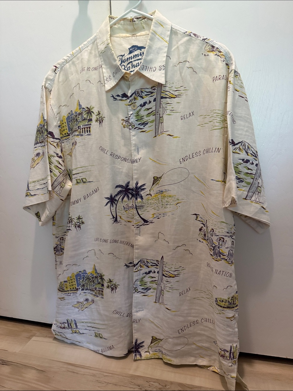 Tommy Bahama Cream Short-Sleeve Island Print Button-Down Shirt